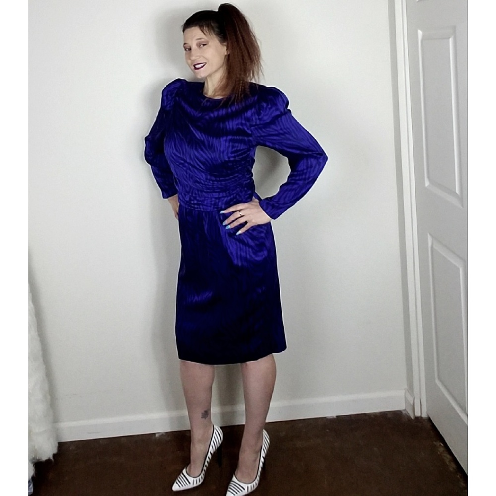 Vintage 80s Prom Dress Louis Feraud Purple Zebra